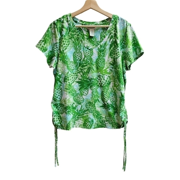 Caribbean Joe Bermuda Upside-down Pineapple V-Neck Top, Size XL - Picture 2 of 7
